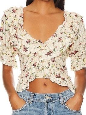 Free People Favorite Girl Top ruffled floral print crop top medium